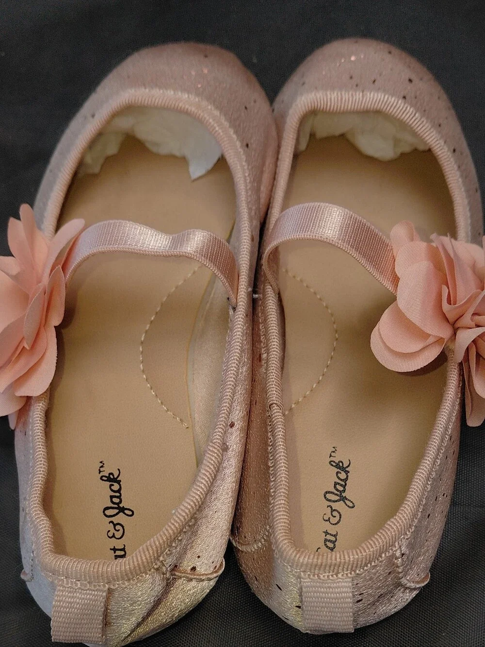 Cat & Jack Glittery Pink Ballet Flats & Flower, Sz 9, Worn 1x